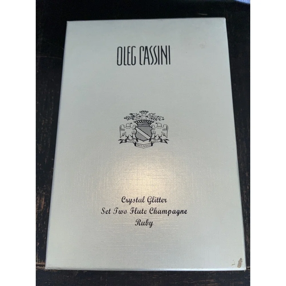 Oleg Cassini Crystal Glitter Ruby Champagne Flute Set of 2 Red Wedding Toasting